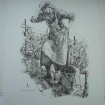Eberhard Frank Frau im Weinberg, o. J., Lithographie