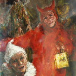 Eberhard Frank: Kinderkarneval, 1991, Mischtechnik auf Holz