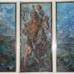 Eberhard Frank, Christophorus im Gebirge, 1972, Mischtechnik auf Holz